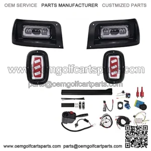 Deluxe Plus LED Light Kit Fit Club Car DS 1993-UP Gas and Electric Golf Cart 20A DC Converter USB Charging Socket Low/High Beam DRL Delay Relay Brake Switch