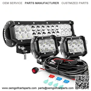 ZH016 12 Inch 72W Spot Combo Bar 2PCS 4 Inch 18W Flood LED Fog Lights with Off Road Wiring Harness- 2 Leads , White