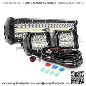 LED Light Bar Set, 12 Inch 300W Triple Row Spot Flood Combo Work Driving Lamp, 2 Pcs 4 inch 60 W Triple Row Flood Spot LED with Wiring Harness for Off road ATV Boat Lighting