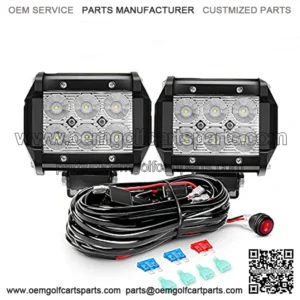 2PCS 18W LED Pods Flood Light Bar Fog Light Driving Lighting with 16AWG Off Road Wiring Harness-2 Leads for Truck Golf Cart SUV ATV UTV Boat