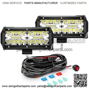 2PCS 6.5 Inch 120W Triple Row LED Pods Flood Light Bar Fog Light Driving Lighting with 16AWG Off Road Wiring Harness-2 Leads for Truck Golf Cart SUV ATV UTV Boat