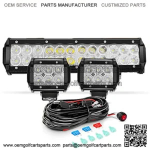 12Inch 72W Led Light Bar 2PCS 4 Inch 18W LED Pods Led Driving Fog Lights with 16AWG Off Road Wiring Harness-3 Leads for Truck Golf Cart SUV ATV UTV Boat