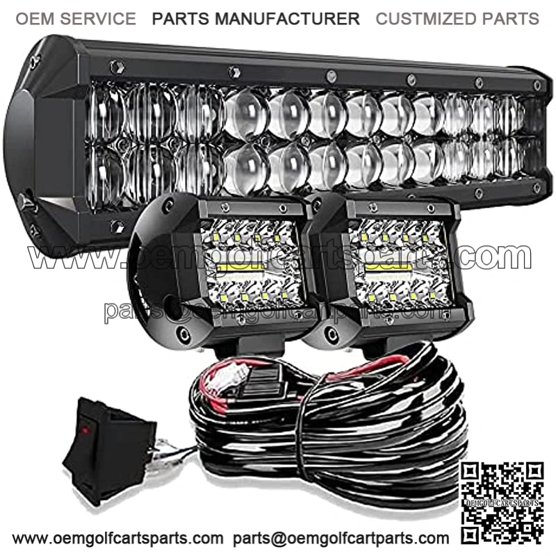 DOT 5D 12INCH 72W LED Light Bar+4Inch 60W LED Cube Pods with Wiring Kit Combo for Driving Lamp Polaris Ranger Honda Pioneer Can Am X3 Maverick Grand Cherokee XJ Dodge UTV ATV 4WD Trucks Boat Defender