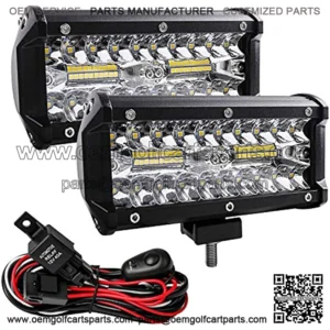 Led Light Bar,7 Inch Led Fog Light Off Road Lights 240W 24000lm with Led Wring Harness(10ft /2 Lead), Waterproof Led Spot&Flood Combo Beam Light Bar for SUV/ATV/Jeep/Boat 2Pack