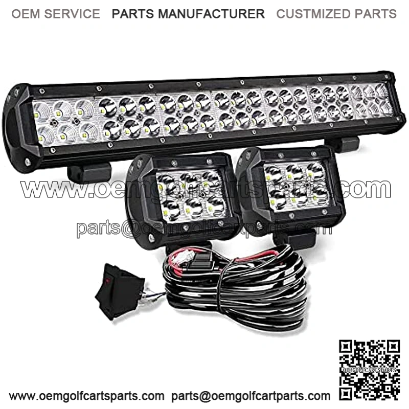 20 Inch LED Light Bar 126W Spot Flood Combo LED Bar 2PCS 4Inch Spot Pods Cubes with Rocker Switch Wiring Harness