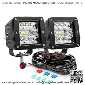 2PCS 3Inch 42W LED Pods LED Cubes Upgraded Spot Flood Combo Beam Square Driving Light Backup Light Reverse Light Grill Mount Light with Wiring Harness Kit -2 leads