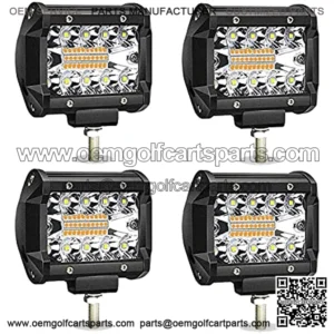 4 Inch 60W LED Pods LED Light Bar Amber White 6 Mode LED Work Light Strobe Light Bar Flash Off Road Driving Fog Lights Flashing for Car Trucks Polaris Boats Pickup UTV ATV