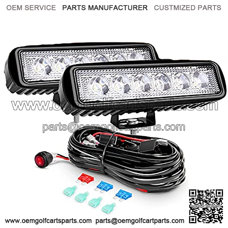2Pcs 18w Spot LED Work Lights LED Pods Fog Lights Off Road Led Lights Driving Lights with16AWG Off Road Wiring Harness Kit-2 Leads