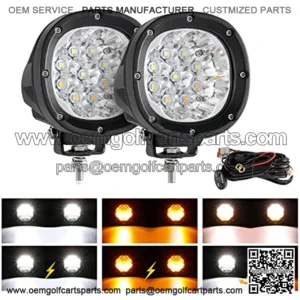 4 Inch LED Amber Driving Offroad Lights, 90W Yellow White 6 Modes Round Strobe Fog Lights, 2PCS 9000LM Off-Road Driving Spot Light Plug & Play for Truck Pickup SUV ATV UTV 4x4 Jeep Wrangler