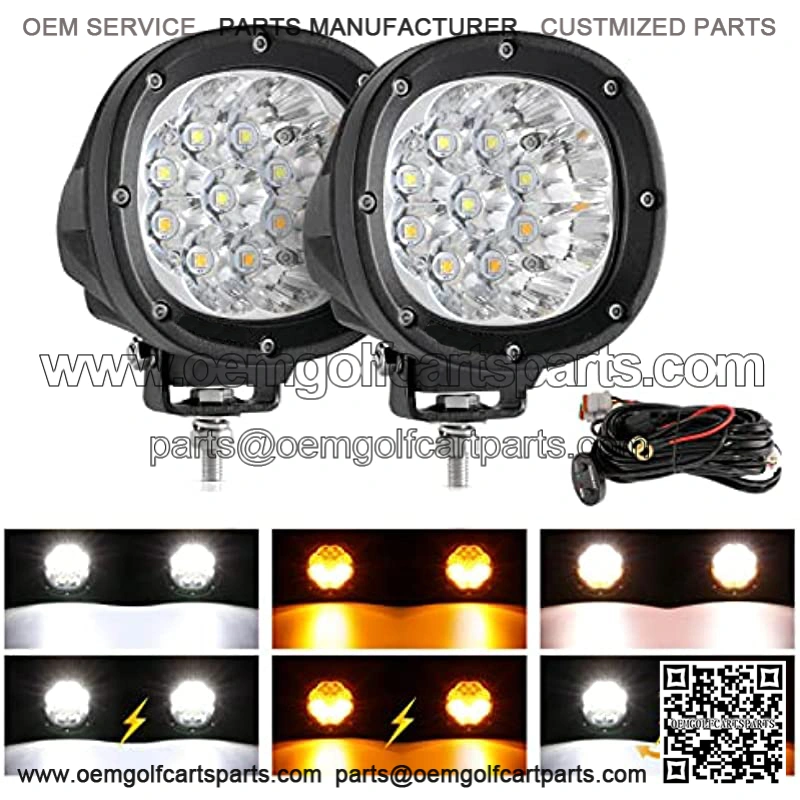 4 Inch LED Amber Driving Offroad Lights, 90W Yellow White 6 Modes Round Strobe Fog Lights, 2PCS 9000LM Off-Road Driving Spot Light Plug & Play for Truck Pickup SUV ATV UTV 4x4 Jeep Wrangler