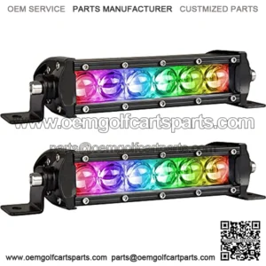 Single Row Led Light Bar Ultra-Thin 7inch 30watts (5w/Led) Very Bright Color Chasing Lights Controlled by Bluetooth App&Remote Spot Driving Light Off Road Lights for Truck ATV, UTV, SUV Pack 2