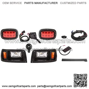 Golf Cart LED Headlight and Tail Light Kits for Club Car DS Carts (12V-48V), Super Bright With Turn Signals Kits, Brake Lights, Hazard Light Switch, Horn, Safe Daytime Running Lights