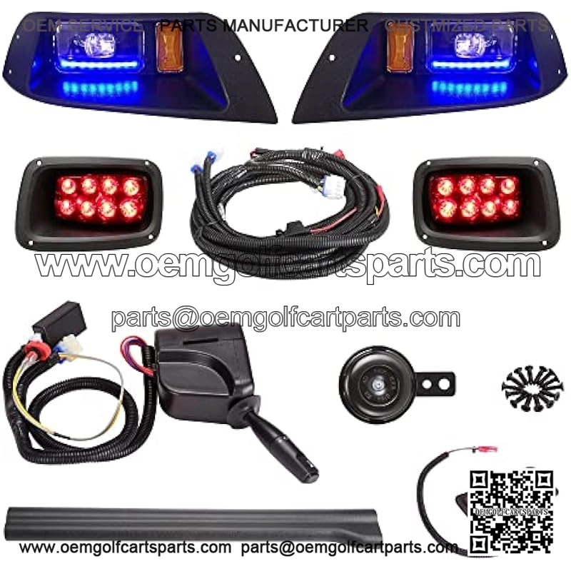Deluxe Golf Cart Headlight Taillight Light Kit for EZGO TXT 36V All Year & 48V 1996-2013, with RGB Daytime Running Light Low High Beam Turn Signal Brake Pad Hazard Light