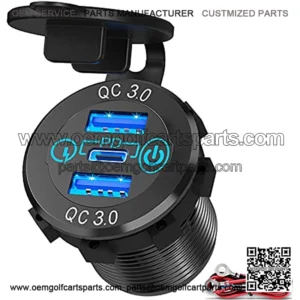 60W USB C Car Charger Socket, Ouffun Aluminum Metal 12V/24V Multiple USB Outlet 30W PD USB-C & Two QC3.0 Ports with Power Switch Fast Car Adapter for Car, Boat, Marine, Truck, Golf, RV, Motorcycle