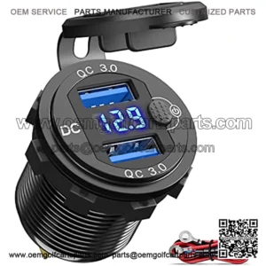 [Upgraded Version] 12V USB Outlet Dual Quick Charge 3.0, Qidoe Aluminum Metal 36W Car Charger Socket Blue LED Voltmeter and Power Switch Waterproof Car USB Port for Motorcycle RV Boat Marine Golf Cart