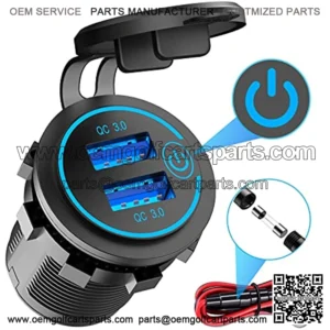Quick Charge 3.0 Dual USB Charger Socket, Qidoe Waterproof 12V USB Outlet 36W Dual QC3.0 USB Power Socket with Touch Switch DIY Car USB Port for Car Boat Marine RV Motorcycle Bus Truck Golf Cart etc