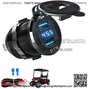 Golf Cart DC 9V-48V Quick Charge 3.1 Dual USB Charger,2 in 1 USB Ports & LED Voltage Meter Universal for Club Car,EZGO and Yamaha,Aluminum Alloy Shell Safe Charge Outlet