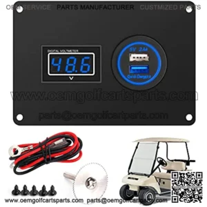 Golf Cart 2 in 1 Dash Console Panel for Club Car DS Electric Models, Includes Digital Battery Voltmeter and 3.0 Fast Charge Dual USB Sockets