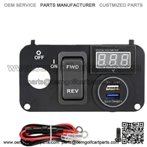 Golf Cart Key Switch Console Plate Panel for EZGO TXT PDS 2003-up Electric, Equipted Forward Reverse Switch & LED Digital Voltmeter & 12V 3.0 Fast Charger Dual USB Socket
