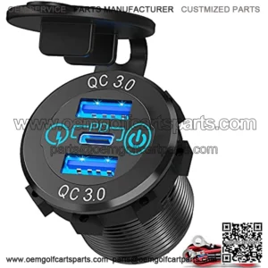 56W USB C Car Charger Socket, Ouffun Aluminum Metal 12V-24V Multiple USB Outlet 20W PD USB-C & Two QC3.0 Ports with Power Switch Fast Car Adapter for Car Boat Marine Truck Golf RV Motorcycle