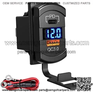 [2022 New] USB C Car Charger Socket Rocker Style Switch Replacement, Dual PD and QC3.0 12V/24V Panel Mount USB Outlet with LED Voltmeter for Boat Marine Truck Bus Off Road Vehicles RV Golf Cart, etc.