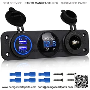 3 in 1 Charger Socket Panel, 12V Dual USB Car Socket Charger Socket Power Outlet & LED Digital Voltmeter & Cigarette Lighter Socket Splitter Adapter for Truck Car Marine Boat RV