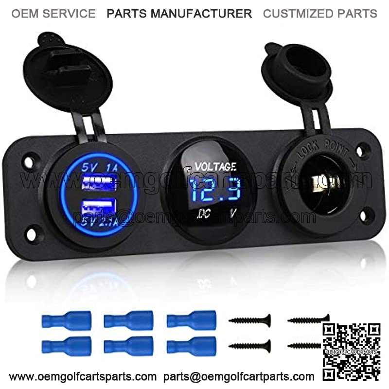 3 in 1 Charger Socket Panel, 12V Dual USB Car Socket Charger Socket Power Outlet & LED Digital Voltmeter & Cigarette Lighter Socket Splitter Adapter for Truck Car Marine Boat RV