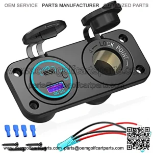 [Upgraded Version] 12V Cigarette Lighter Socket, Quick Charge 3.0 & PD 3.0 USB Charger Power Outlet with Button Switch, Waterproof 12 Volt Adapter for Car Motorcycle Boat Marine RV Golf Cart etc.