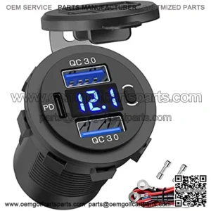 12V USB Outlet Qidoe Dual 18W Quick Charge 3.0 Port & 20W PD 12V USB C Car Charger Socket with Voltmeter and Power Switch, Waterproof Multiple Car USB Port Adapter for Car Boat Marine Truck Golf RV