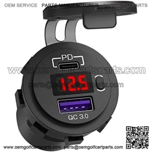 12V USB C Car Charger Socket, Ouffun Dual PD & QC 3.0 Ports 12V USB Car Outlet Adapter with Button Switch, lPhone Fast Charger with 23.7 Inches Wire for Car Boat Marine Bus Golf Cart RV Motorcycle