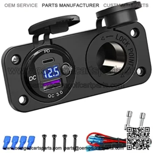 Cigarette Lighter Socket 12 Volt USB Outlet: PD 20W USB C and QC3.0 Car USB Port Aluminum Metal 12V Plug, 150W Car Charger USB Socket Panel with Power Switch LED Voltmeter for Marine Boat RV Golf Cart