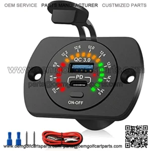 12V USB Outlet Panel, USB C Car Charger Socket Quick Charge 3.0 USB Car Charger Socket 12V/24V with Switch Colorful Voltmeter QC3.0 Socket Power Outlet for Marine, Boat, Motorcycle, Truck, Golf Cart