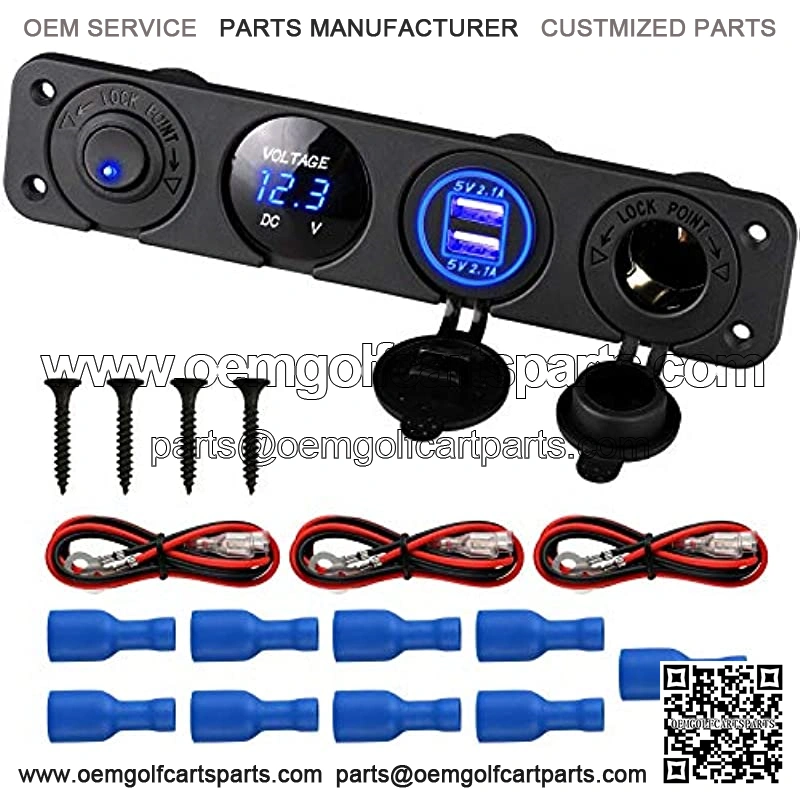 4 in 1 Marine Switch Panel, 12V 4.2A Dual USB Charger Socket Power Outlet & LED Voltmeter & Cigarette Lighter Socket & LED Lighted ON Off Rocker Toggle Switch for Truck Car Marine Boat RV