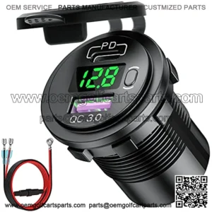 USB C PD 3.0 & Quick Charge 3.0 Dual USB Charger Socket, 12V/24V Waterproof Power Outlet Fast Charge with LED Voltmeter and ON/Off Switch for Car Boat Marine RV ATV Bus Truck Golf Cart