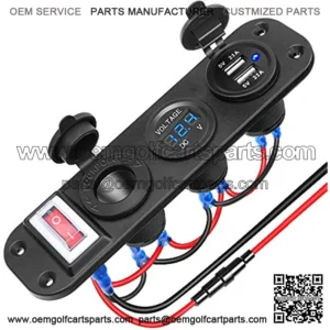 12V USB Outlet Socket Panel, Waterproof Cigarette Lighter Socket Dual USB Car Charger 2.1A & 2.1A with LED Voltmeter ON-Off Rocker Toggle Switch for Car Boat Marine Motorcycle RV DIY Kit