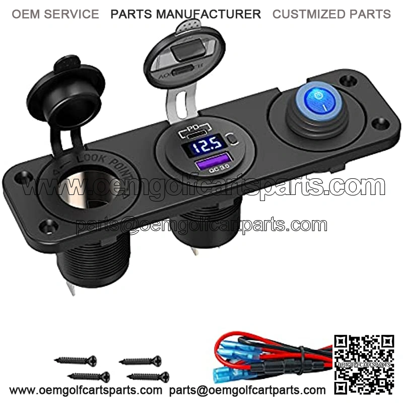 Cigarette Lighter 12V USB Outlet - Qidoe 48W PD& QC3.0 USB C Car Charger and DC 200W Cigarette Lighter Socket with Toggle Switch Waterproof DIY Panel for 12V/24V Car RV Marine Boat Camper Truck