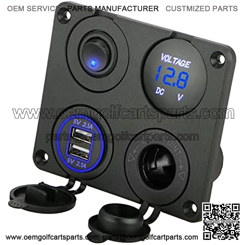 4 in 1 Charger Socket Panel, 12V 4.2A Dual USB Charger Socket Power Outlet & LED Voltmeter & Cigarette Lighter Socket & LED Lighted ON Off Rocker Toggle Switch for Car Marine Boat RV Truck
