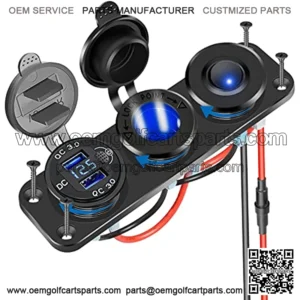 Cigarette Lighter Socket Panel Splitter, 4 in 1 Dual Quick Charge 3.0 Aluminum Metal 12 Volt USB Outlet with LED Digital Voltmeter&Rocker Toggle Switch for Car Boat Marine RV, etc