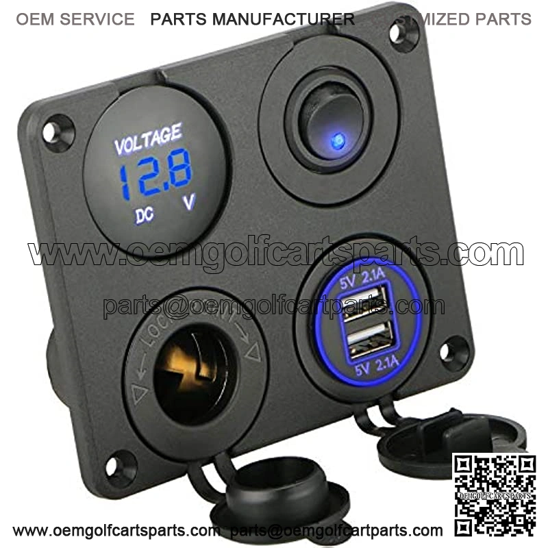 4 in 1 Dual USB Socket Charger 2.1A & 2.1A + LED Voltmeter + 12V Power Outlet+ ON-Off Toggle Switch, Multifunction Panel for Car Boat Marine RV Truck Camper Vehicles GPS Mobiles (Blue)