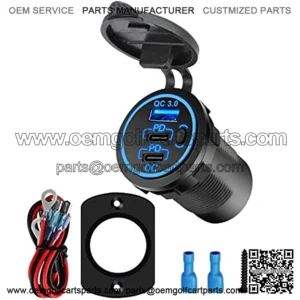 12V USB Outlet, Quick Charge 3.0 USB Charger Socket, Waterproof Power Outlet Fast Charge with 2 DP Ports & 1USB Port & Wire Fuse DIY Kit for 12V/24V Car Boat Marine Bus Truck Golf Cart RV Motorcycle