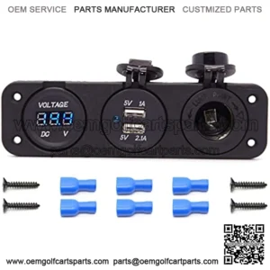 Triple Function Dual USB Charger + Blue LED Voltmeter + 12V Outlet Socket Panel Jack Marine for Digital Devices Mobile Phone Tablet