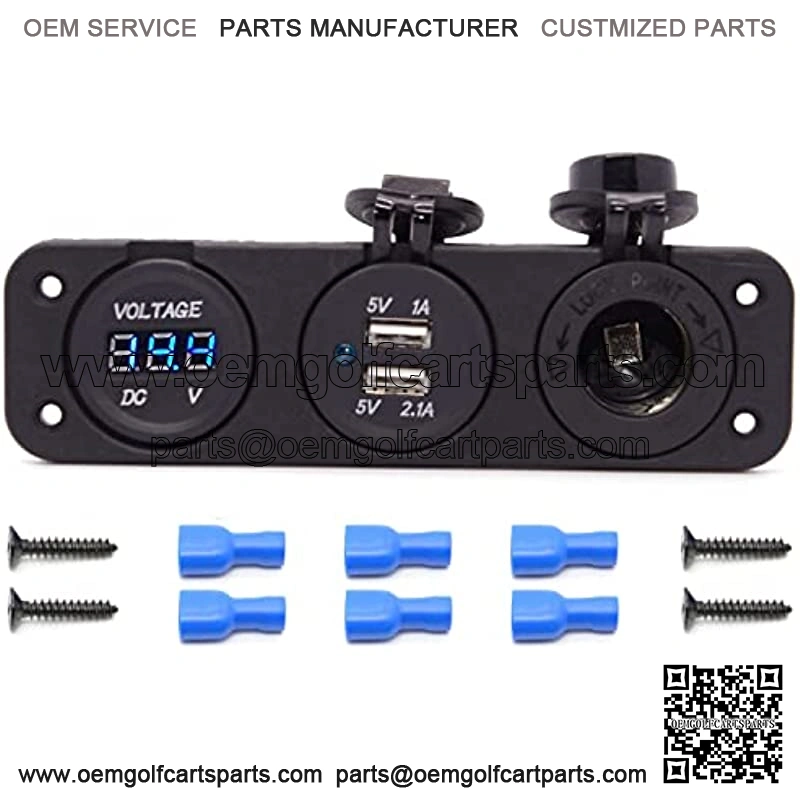 Triple Function Dual USB Charger + Blue LED Voltmeter + 12V Outlet Socket Panel Jack Marine for Digital Devices Mobile Phone Tablet