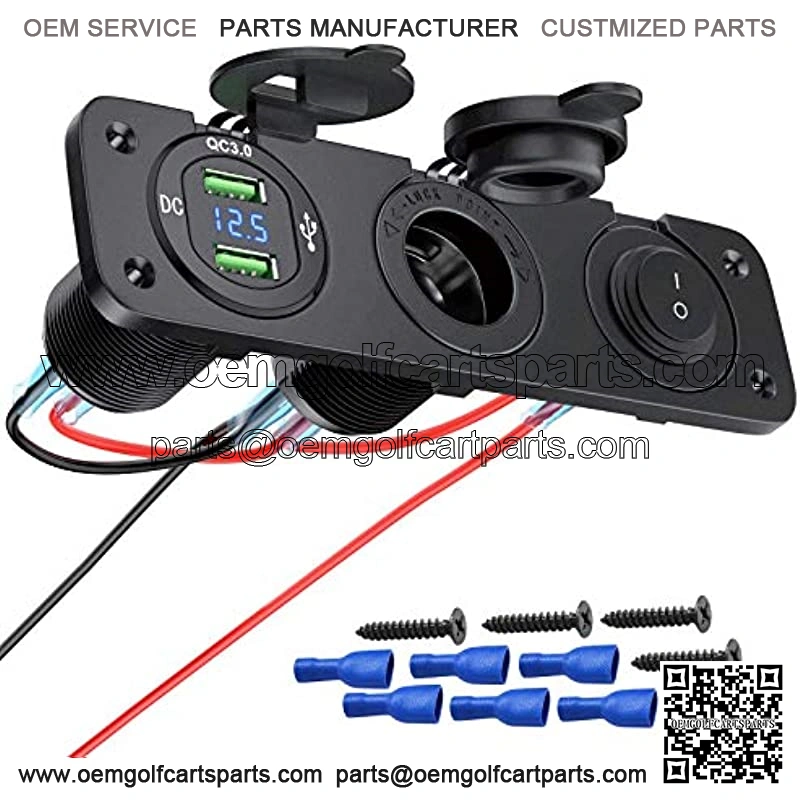 12v Outlet Socket 12 Volt USB Outlet Panel Prewired 3 in 1 Cigarette Lighter Socket Quick Charge 3.0 with Dual USB Socket,LED Voltage Display and Toggle Switch for Marine Boat Truck RV