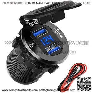 12V USB Outlet, Ollcuz 12V/24V 36W Aluminum Waterproof Dual QC3.0 USB Fast Charger Socket Power Outlet Adapter w/LED Digital Voltmeter for Car, Marine, Boat, Motorcycle, Truck, Golf Cart, etc
