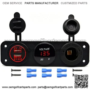 Triple Function Dual USB Charger + LED Voltmeter + 12V Outlet Power Socket Panel Jack for Car Boat Marine Digital Devices Mobile Phone Tablet (Red LED)