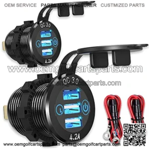 12V USB Aluminum Car Charger [2-Pack], Qidoe Quick Charge 3.0/4.2A Triple USB Outlet 12V Socket with Touch Power Switch, Waterproof Car Adapter for Car Boat Marine Bus Truck Golf Cart RV Motorcycle