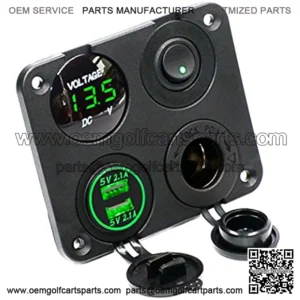 Dual USB Socket Charger 2.1A&2.1A + LED Voltmeter + 12V Power Outlet + ON-Off Toggle Switch Four Functions Panel for Car Boat Marine RV Truck Camper Vehicles GPS Mobiles (Green)