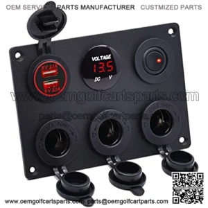 Dual USB Socket Charger 2.1A&2.1A + LED Voltmeter + 3-Socket 12V Cigarette Lighter Power Outlet Adapter + ON-Off Toggle Switch Multi-Functions Panel for Car Marine Boat Rv Truck Mobiles (Red)
