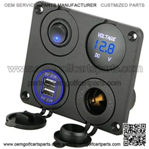 4 in 1 Multifunction Panel Power Outlet Socket Charger with 12V Cigarette Socket, Blue Digital Voltmeter, Double USB Power Outlet Socket, ON-Off Toggle Switch