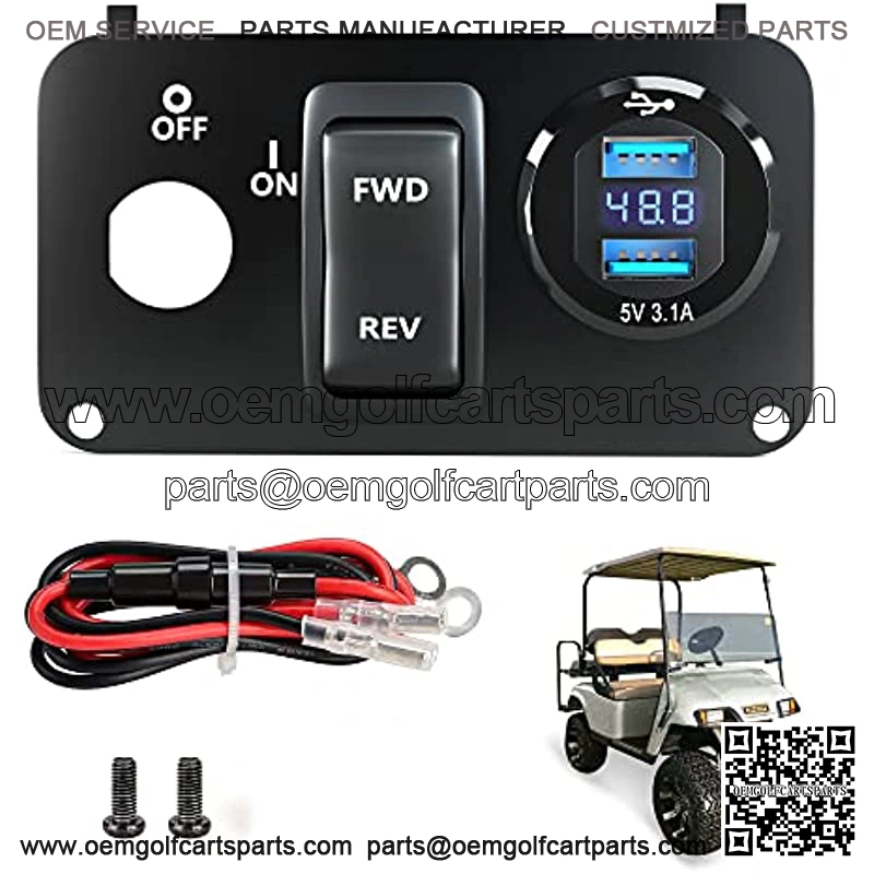 Golf Cart EZGO Key Switch Console Panel,Include DC 9V-48V 3.1A Fast Charge Dual USB Charger Sockets & Digital Voltmeter & Forward Reverse Switch,Fits EZGO TXT & Medalist PDS